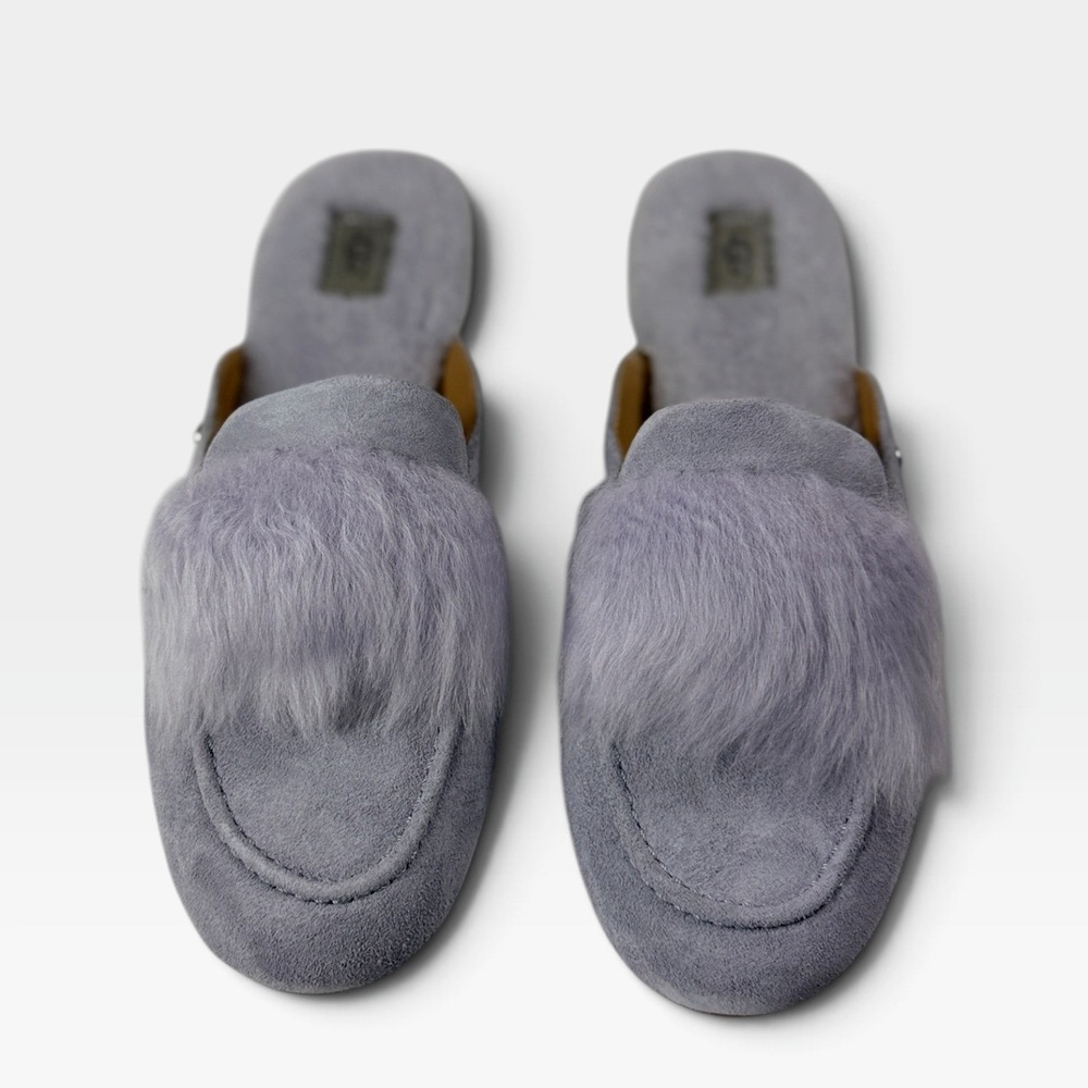 UGG Shaine Wisp Slipper Womens 10 Heathered Lilac Suede Fur Trim 1099946 NEW